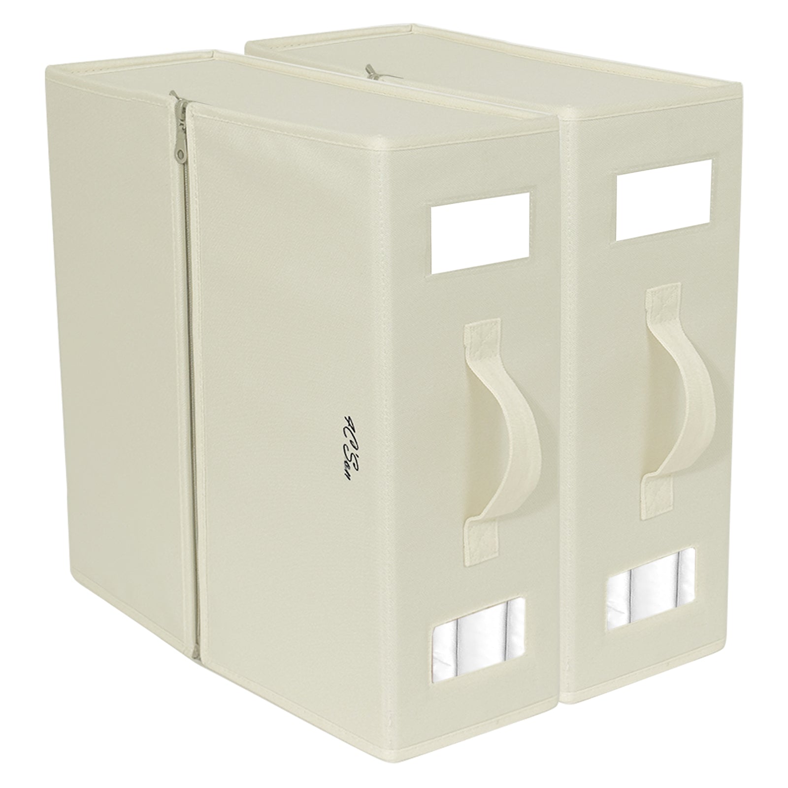 4C'Son Foldable DOUBLE ZIPPERS Bed Sheet Organizer, Fabric Storage Bins for Bed Sheets, Linen Bedding Organizer for Closet with Window and EXTRA STURDY handle