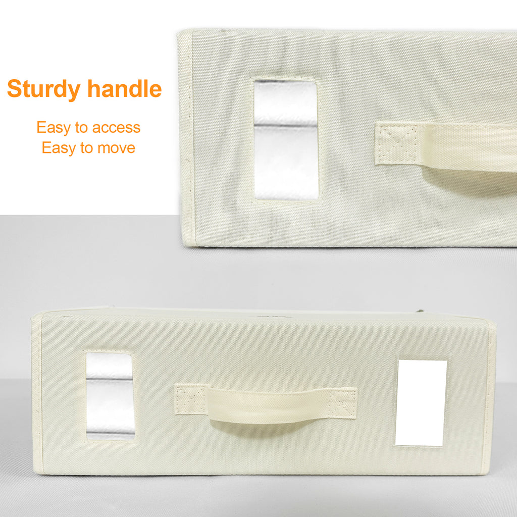 4C'Son Foldable DOUBLE ZIPPERS Bed Sheet Organizer, Fabric Storage Bins for Bed Sheets, Linen Bedding Organizer for Closet with Window and EXTRA STURDY handle (2 PACK - IVORY)