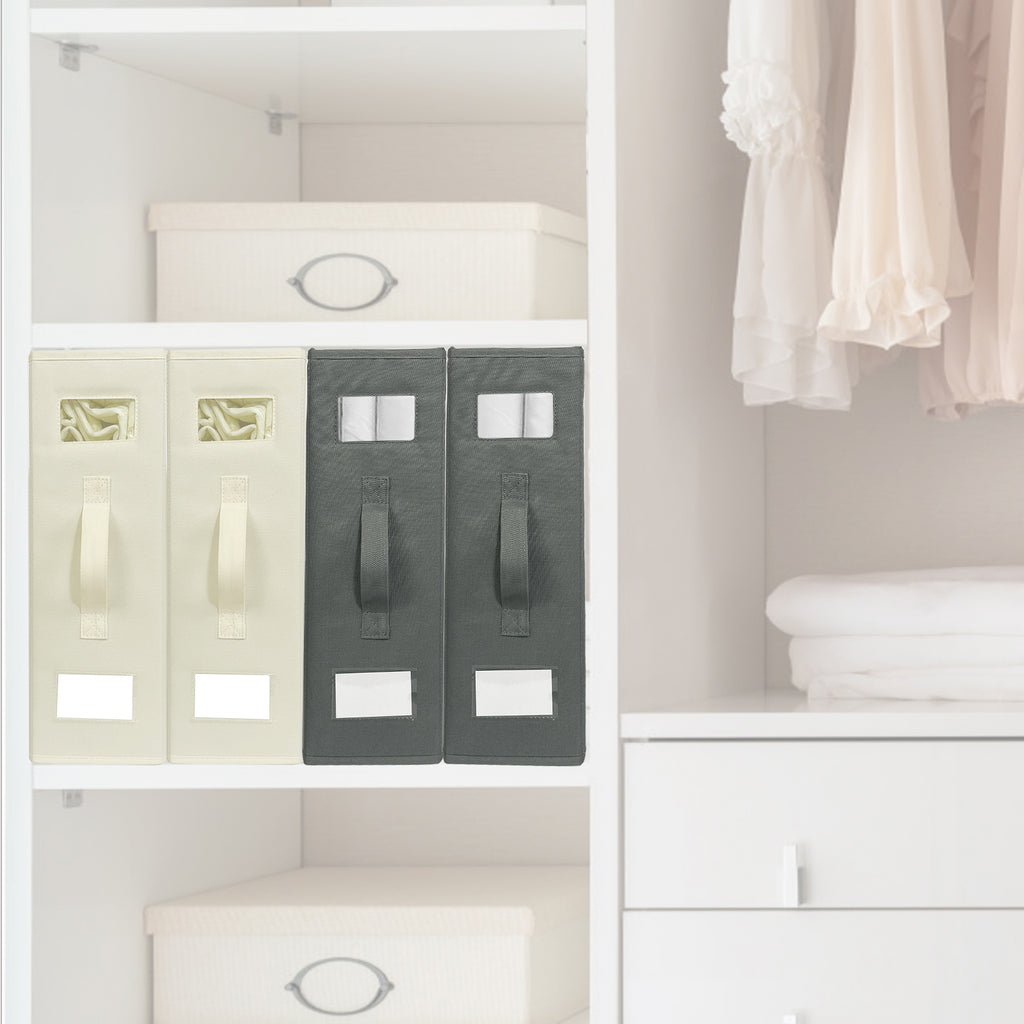 4C'Son Foldable DOUBLE ZIPPERS Bed Sheet Organizer, Fabric Storage Bins for Bed Sheets, Linen Bedding Organizer for Closet with Window and EXTRA STURDY handle (2 PACK - IVORY)